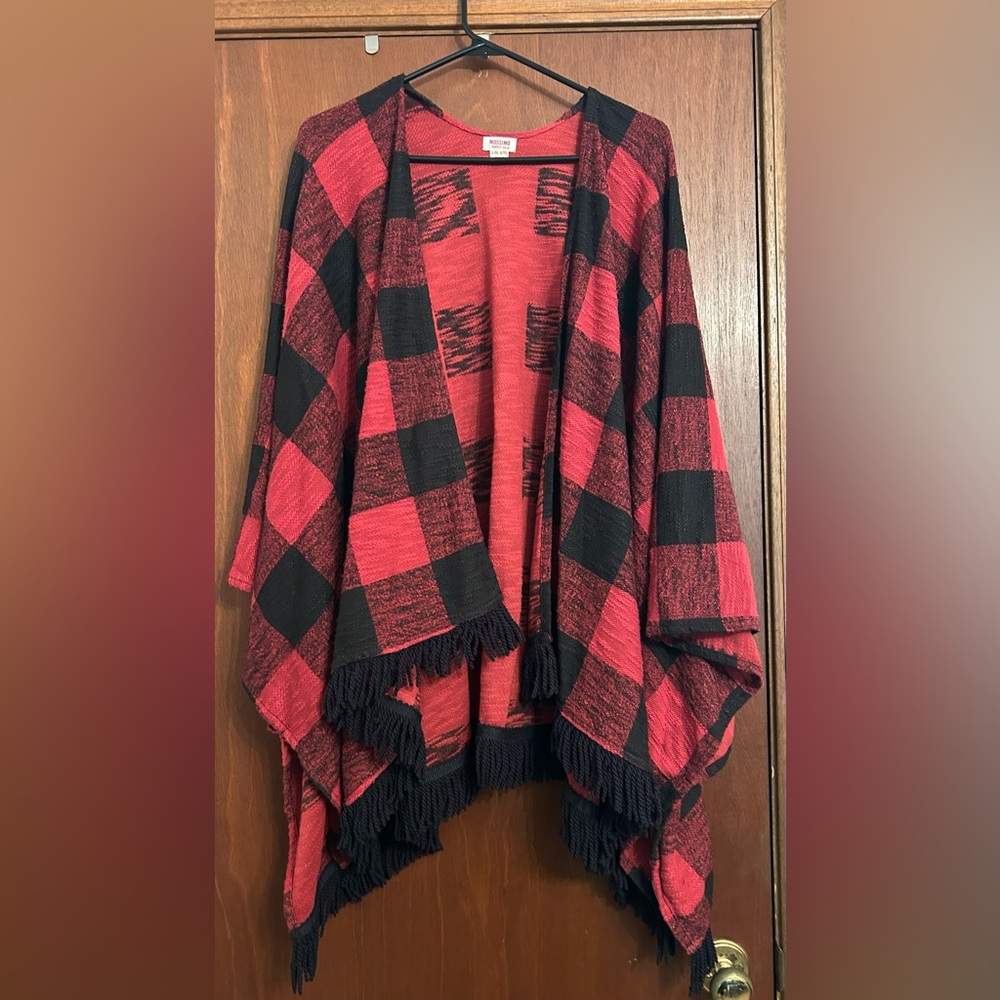 Buffalo Check Red poncho/shawl  size L/XL